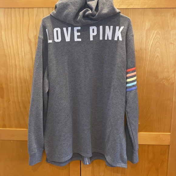 Brand New PINK Oversized Zip Up Hoodie Jacket in Gray Size Large - Picture 2 of 10
